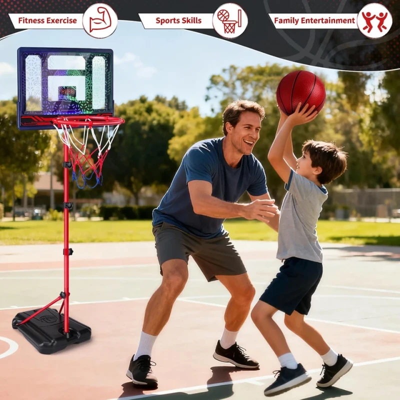 Basketball Hoop, Electronic Basketball with Adjustable Stand, 7 LED Lights & Scoreboard – Indoor/Outdoor Sports Toy for Ages 3–12 Years